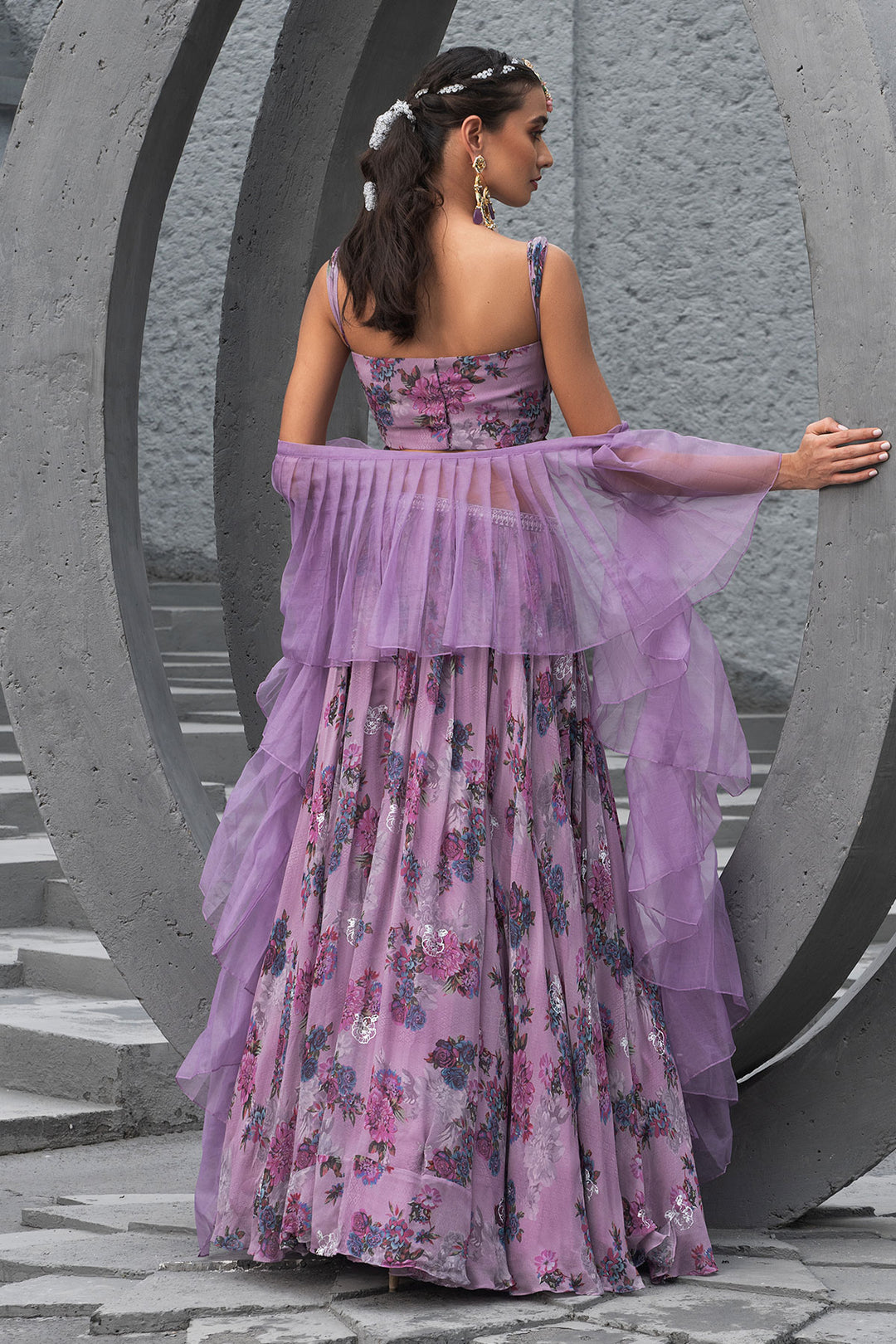 Lavender Printed Lehenga Set