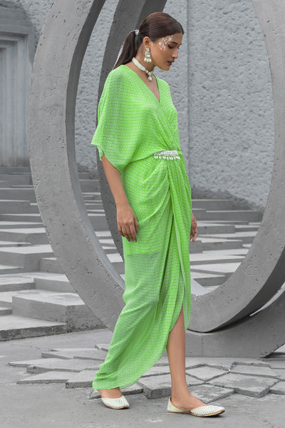 Lime Green Printed Dress