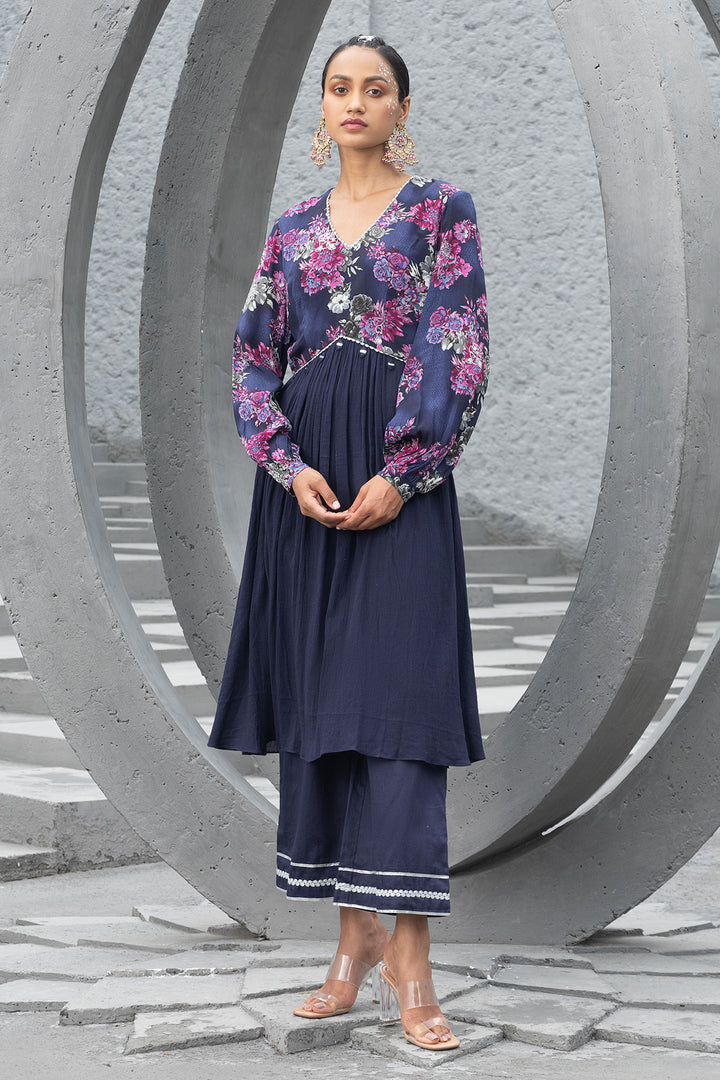 Navy Blue Printed Kurta