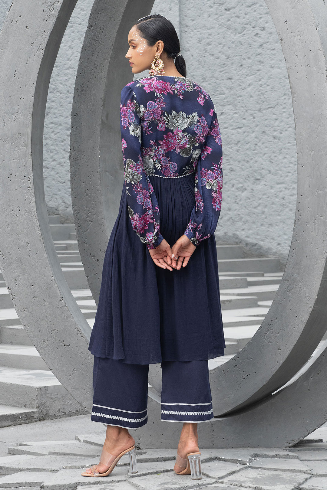 Navy Blue Printed Kurta