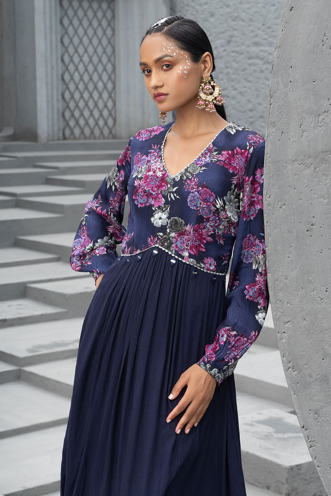 Navy Blue Printed Kurta