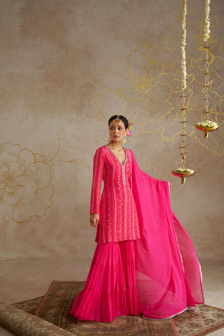 Pink Vine Tiered Sharara Set