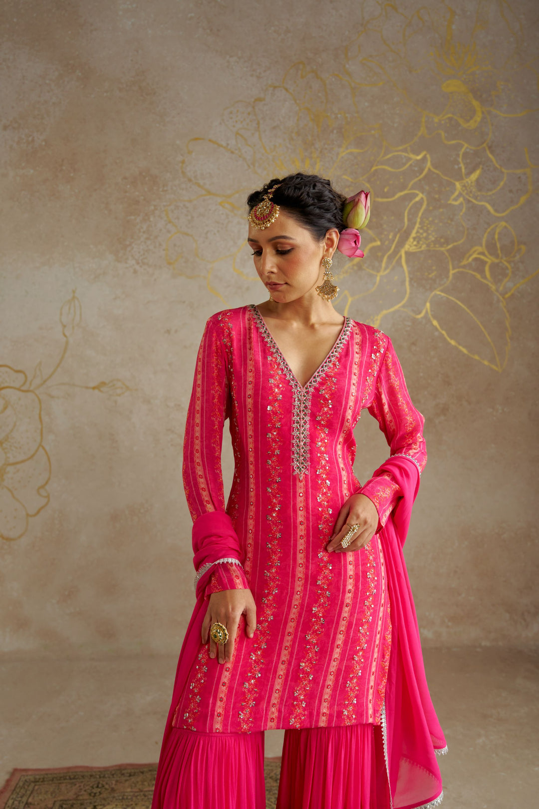 Pink Vine Tiered Sharara Set