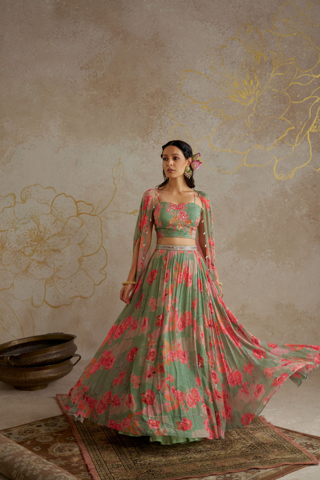 Jade Rose Lehenga with Cape Set