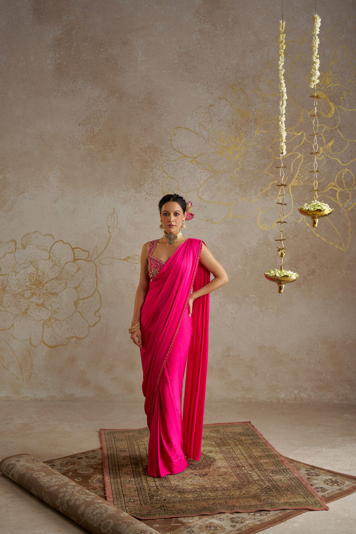 Hot Pink Satin Saree