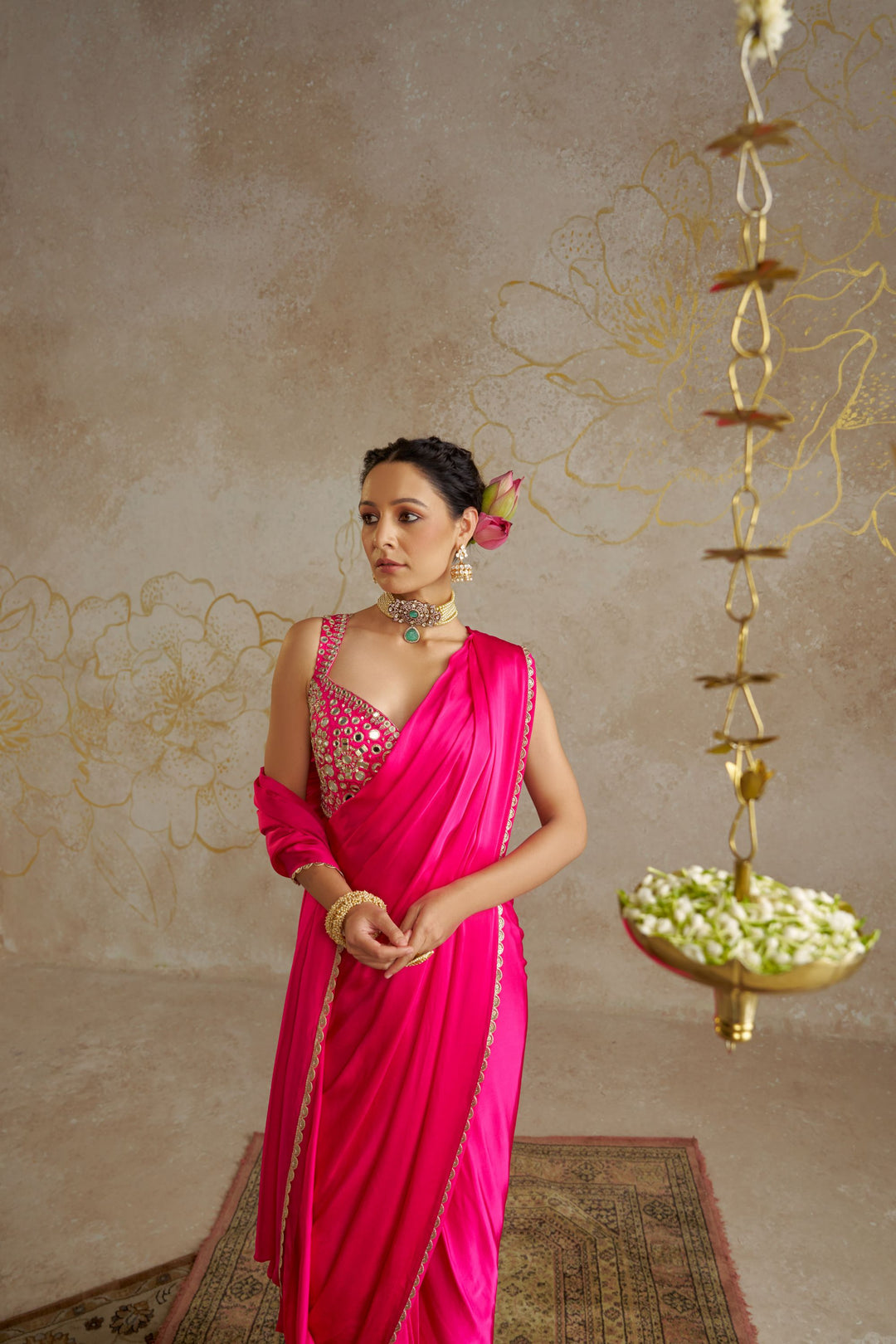 Hot Pink Satin Saree