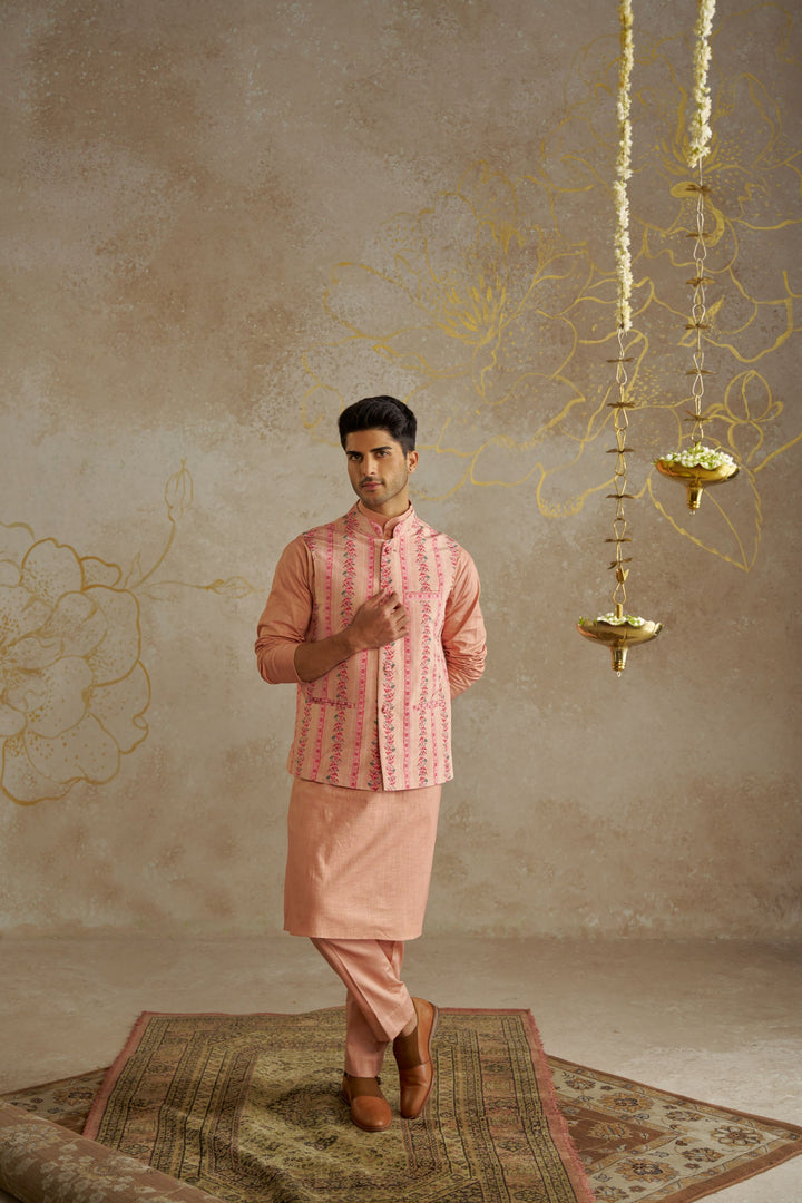 Blush Kurta Set with Printed Jacket