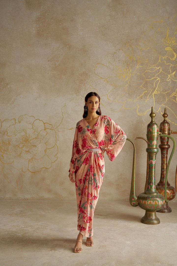 Blush Rose Draped Kaftan Dress