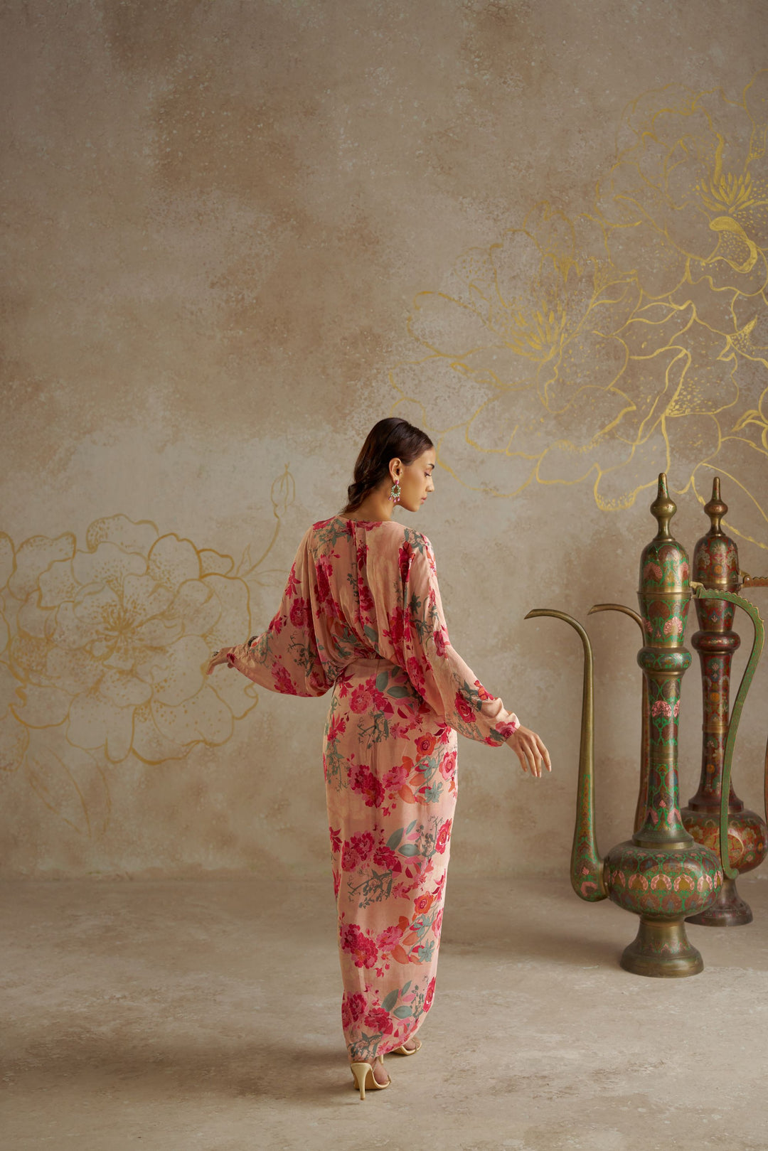 Blush Rose Draped Kaftan Dress