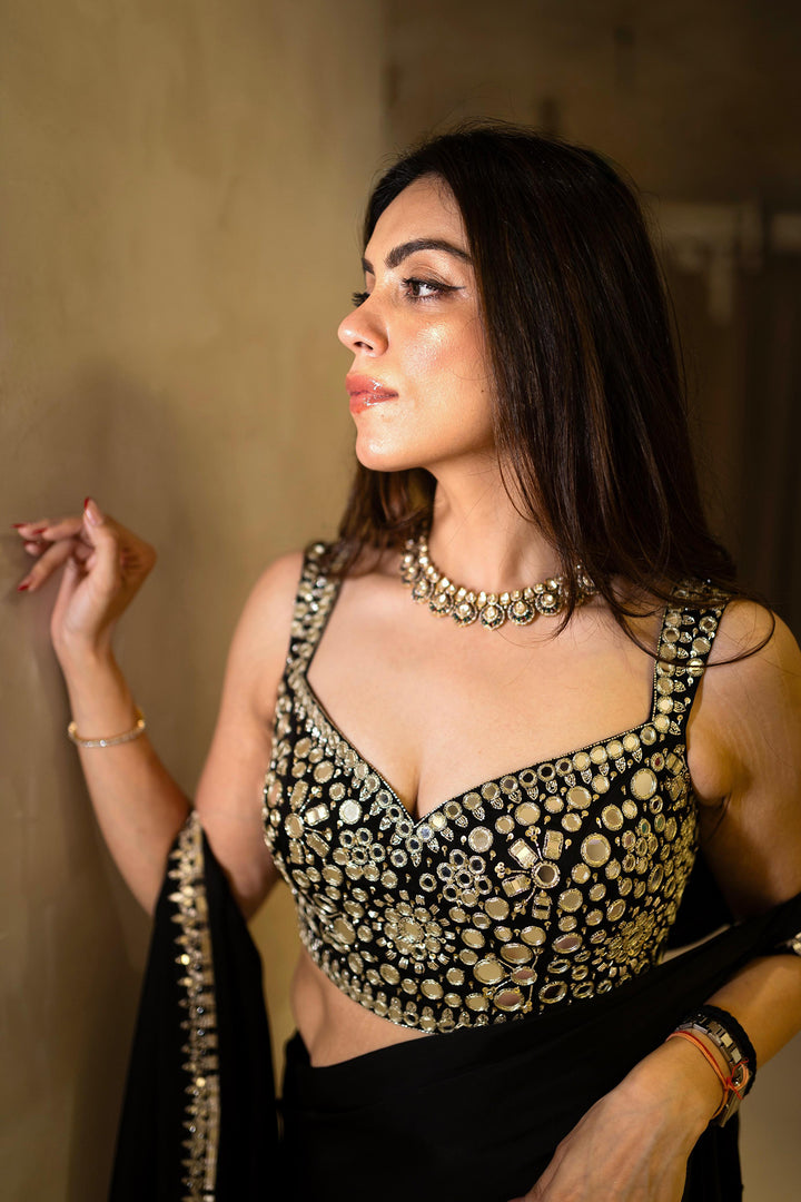 Akriti Ahuja in our Black Satin Saree