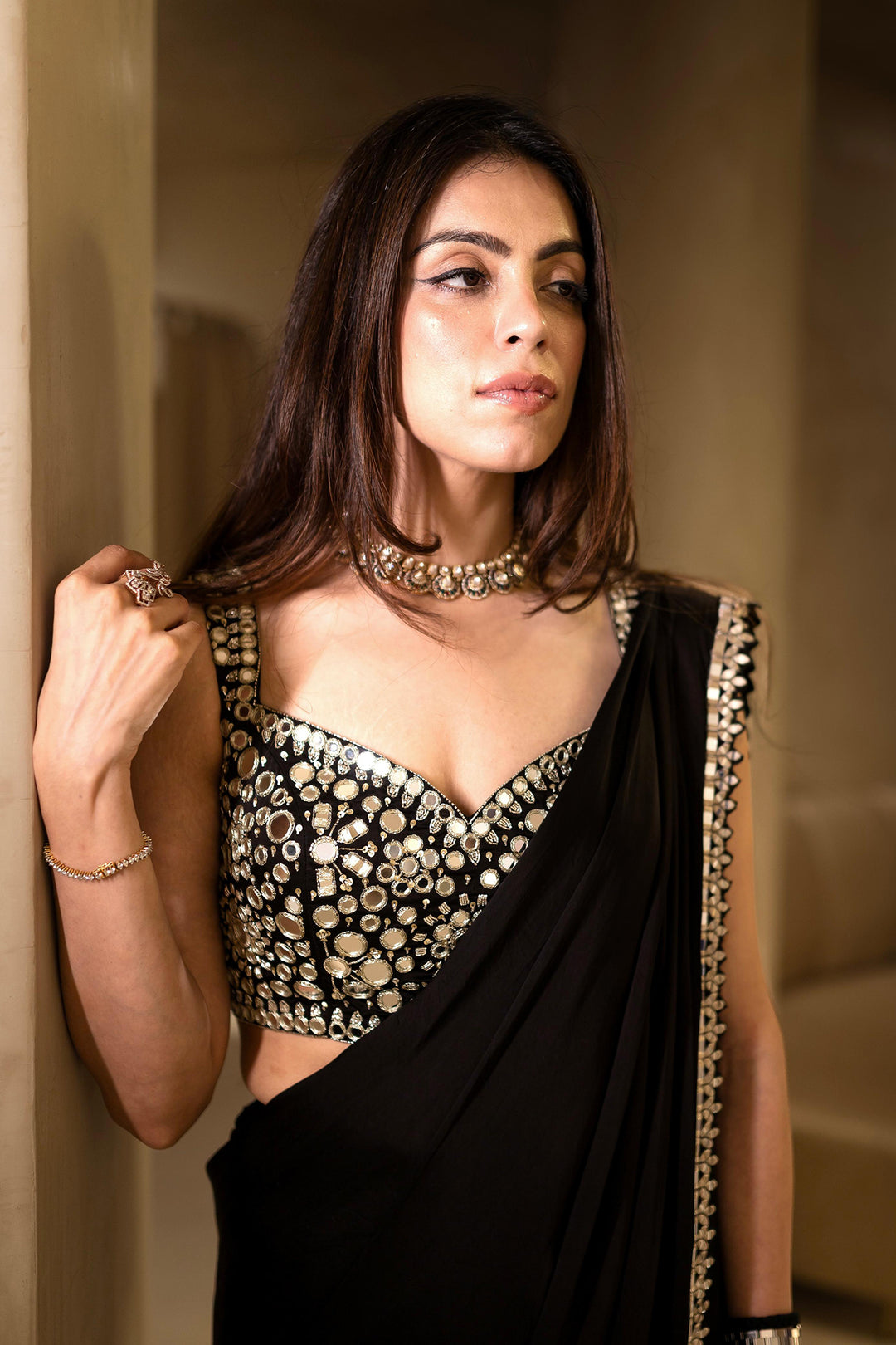 Akriti Ahuja in our Black Satin Saree