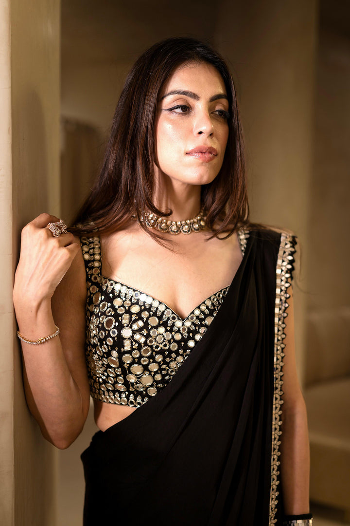 Akriti Ahuja in our Black Satin Saree