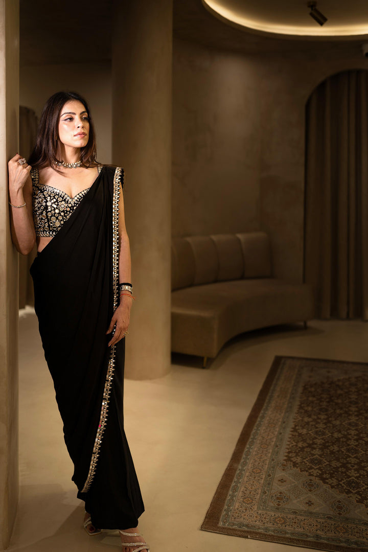 Akriti Ahuja in our Black Satin Saree
