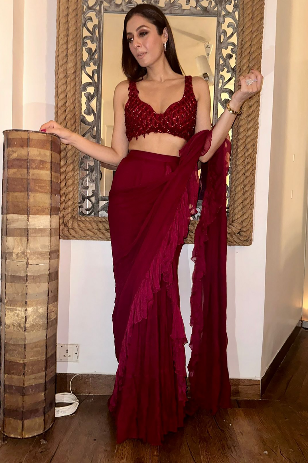 Actress Sukhmani sadana In our maroon sharara saree