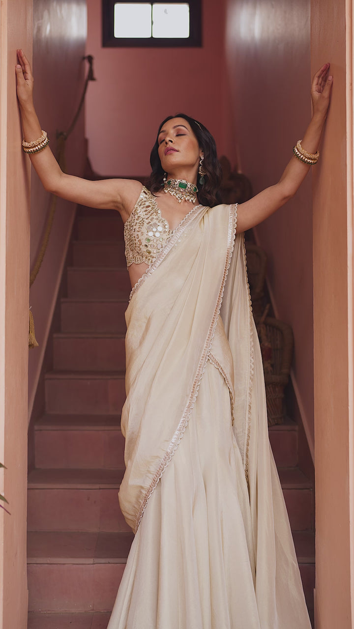 Ivory Tissue Lehenga Saree