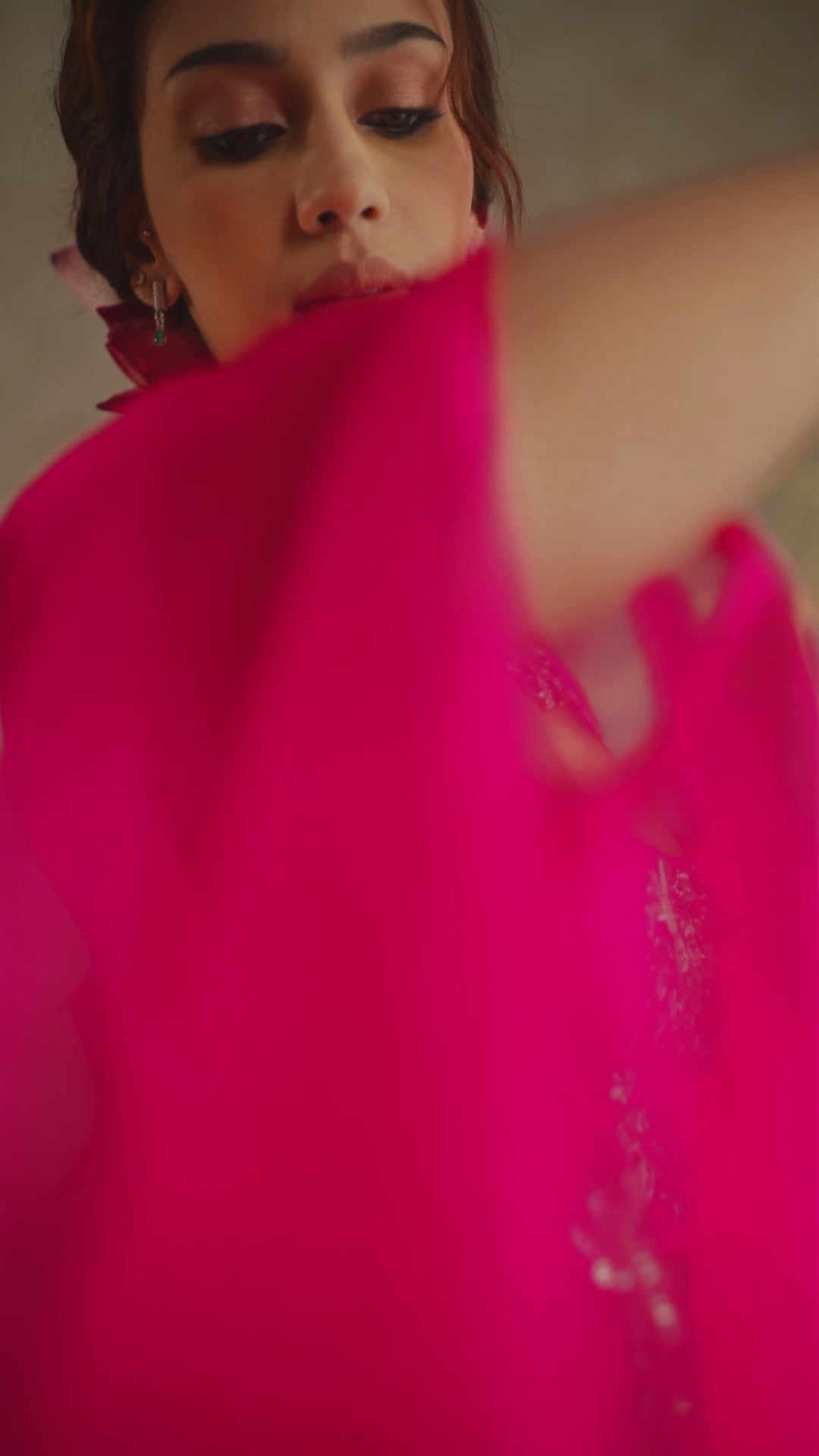 Hot Pink Draped Skirt with Bustier and Cape