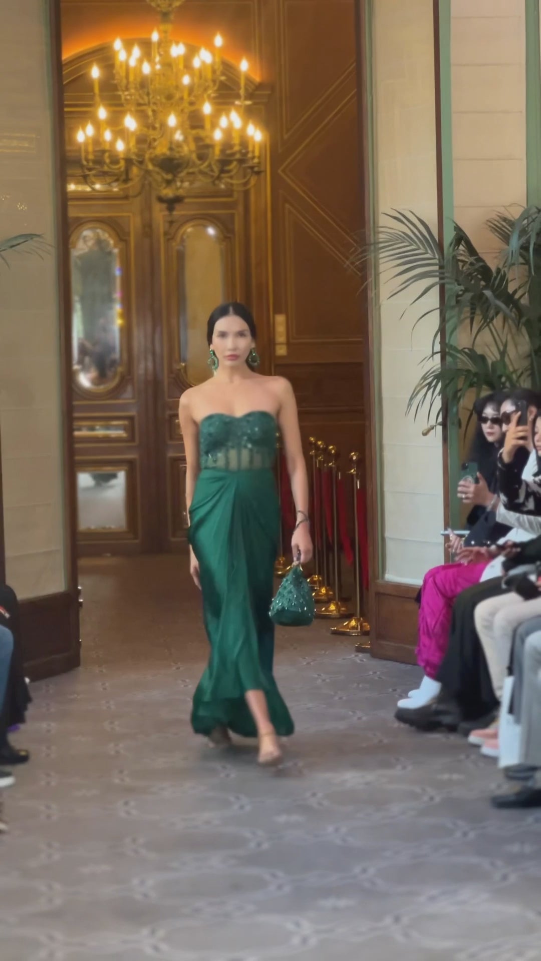 Green pre-draped gown