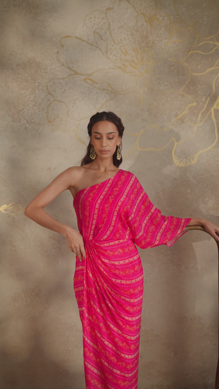 Pink Rose Draped Kaftan Dress