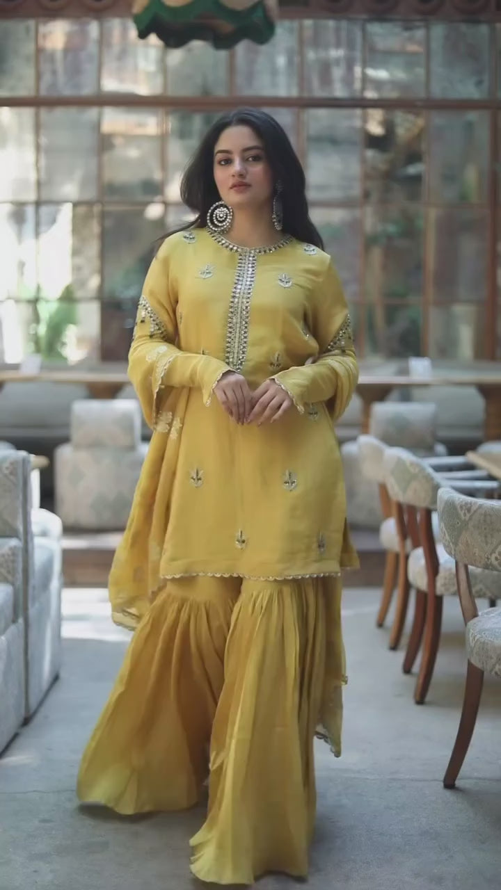 Yellow Tissue Sharara Set