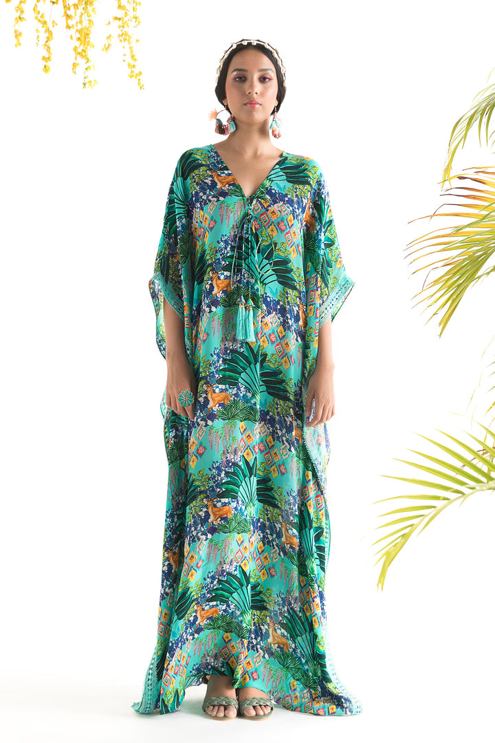 Aqua Blue Printed Kaftan