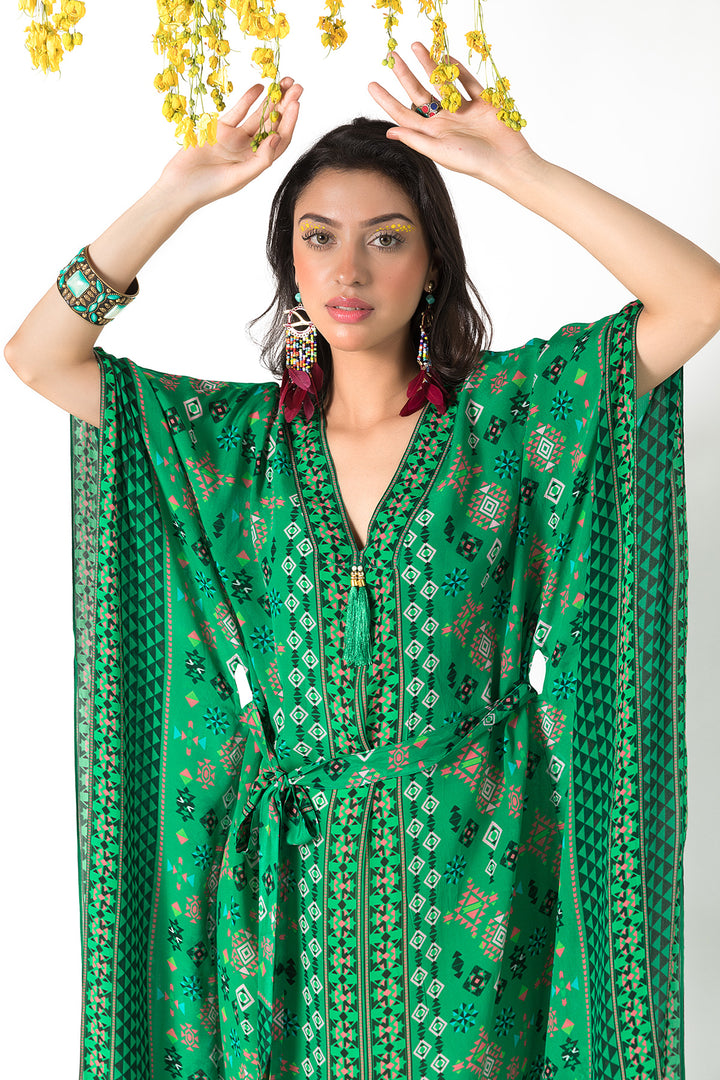 Green Printed Kaftan