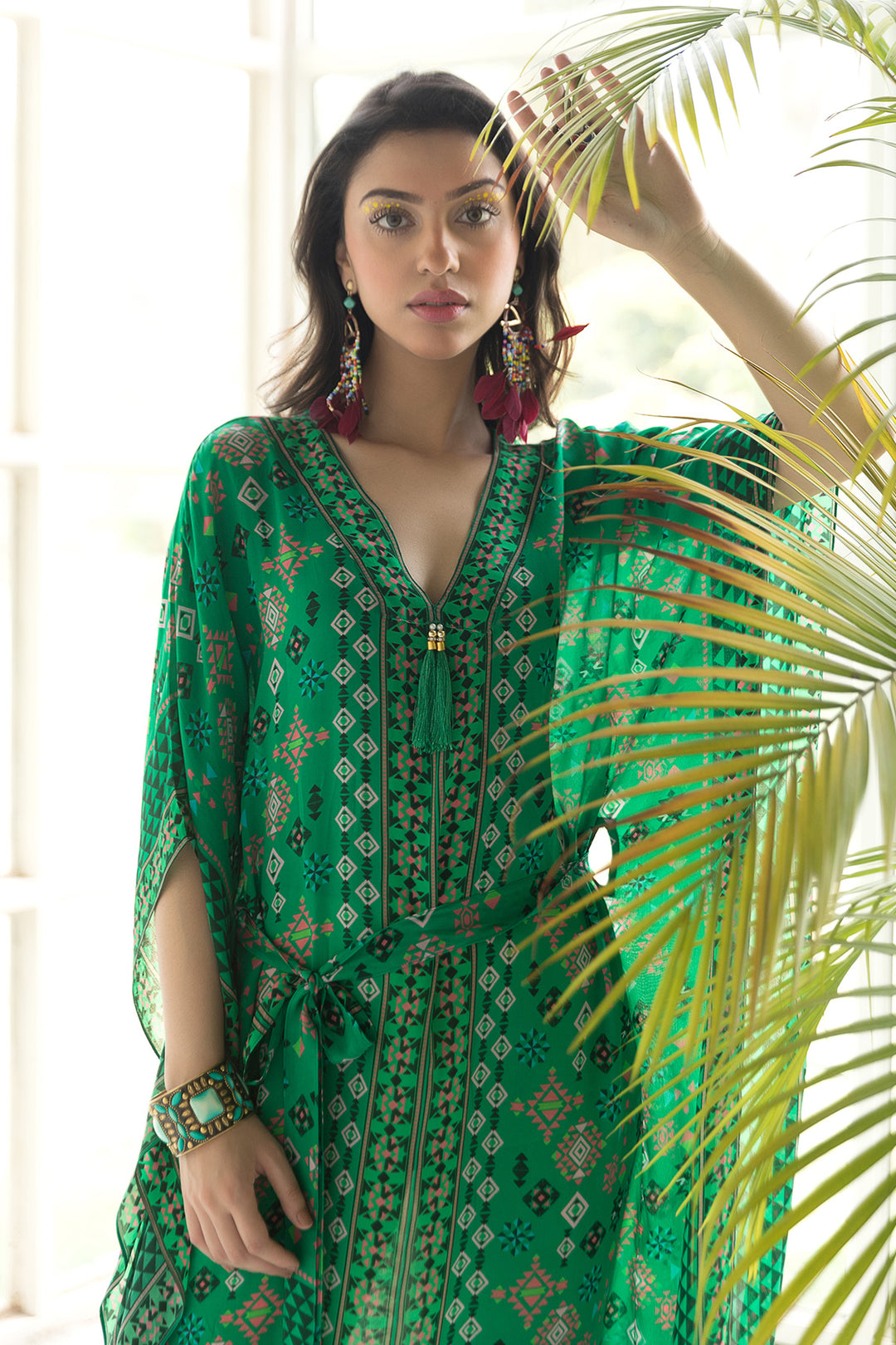 Green Printed Kaftan