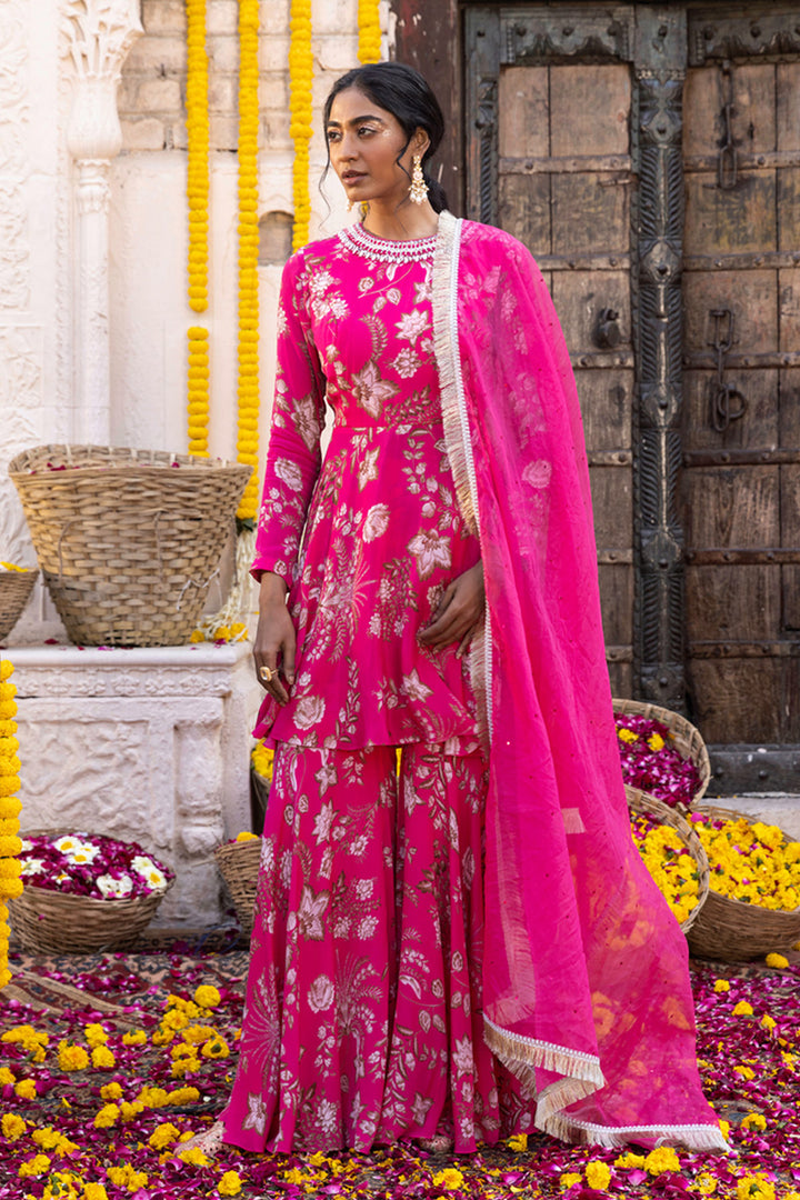 Hot Pink Printed Sharara Set