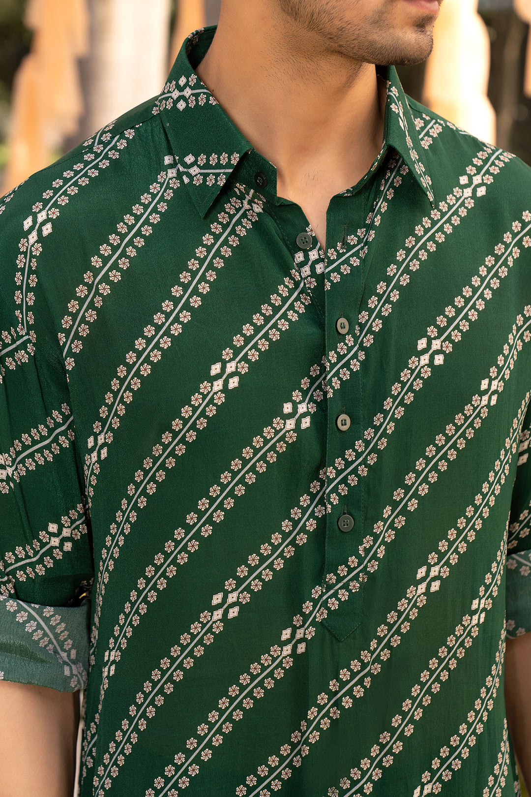 Bottle Green Printed Kurta Set