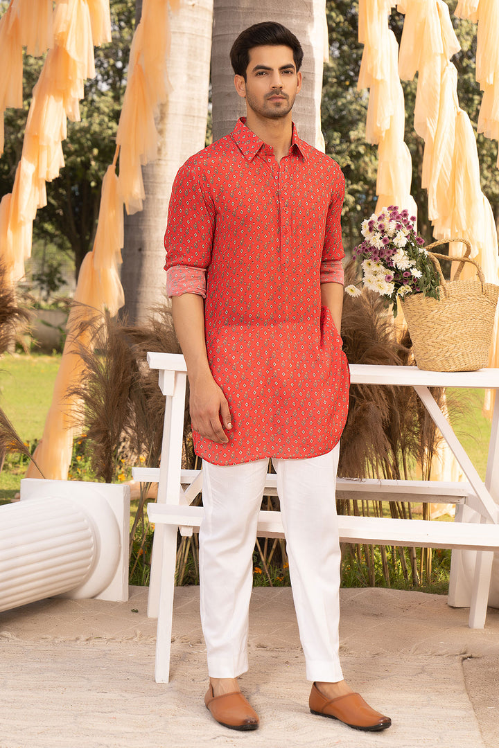 Red Bootie Printed Kurta Set