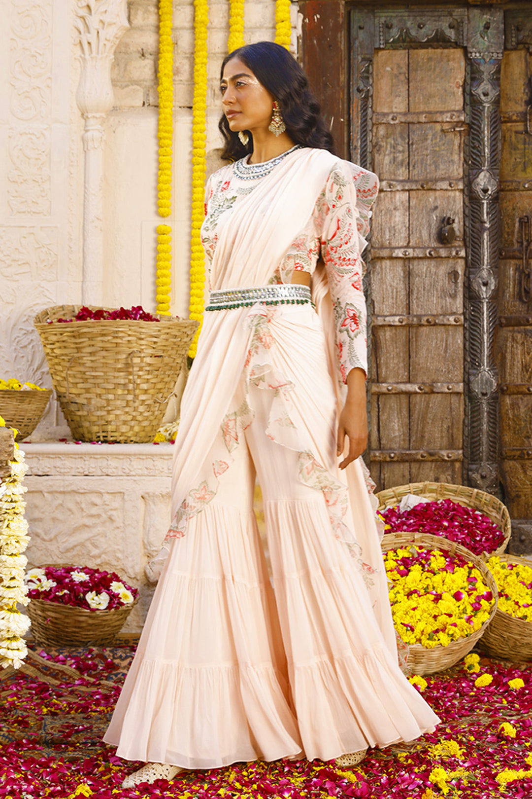 Light Peach Printed Sharara Set