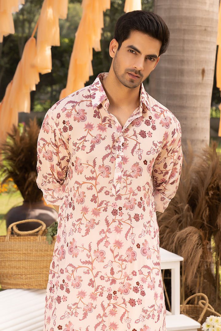 Nude Pink Floral Printed Kurta With Salwar