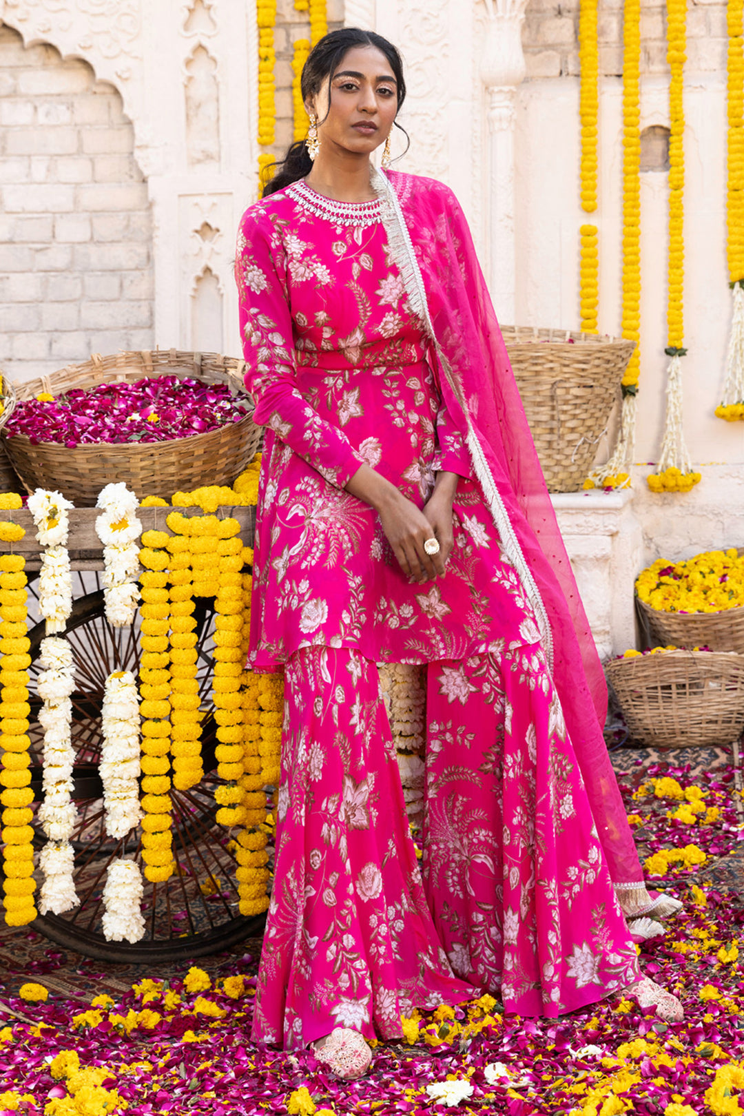 Hot Pink Printed Sharara Set