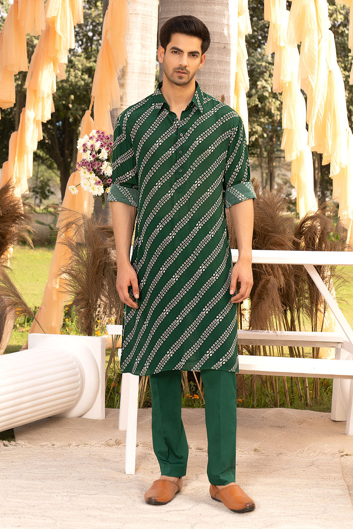 Bottle Green Printed Kurta Set