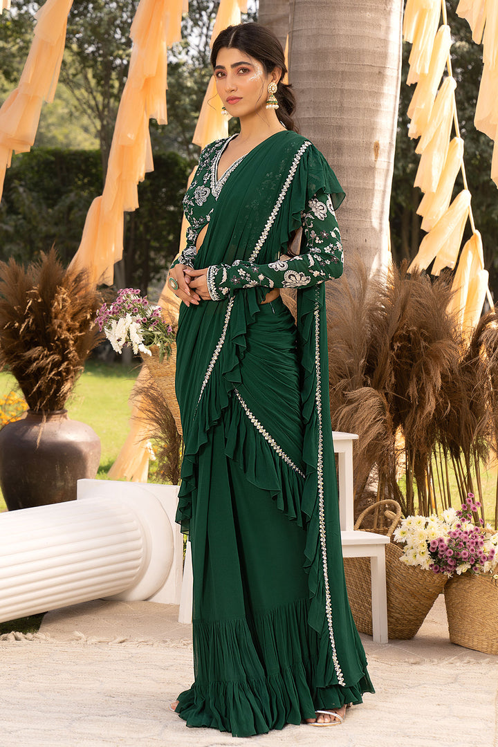 Green Frill Saree Set