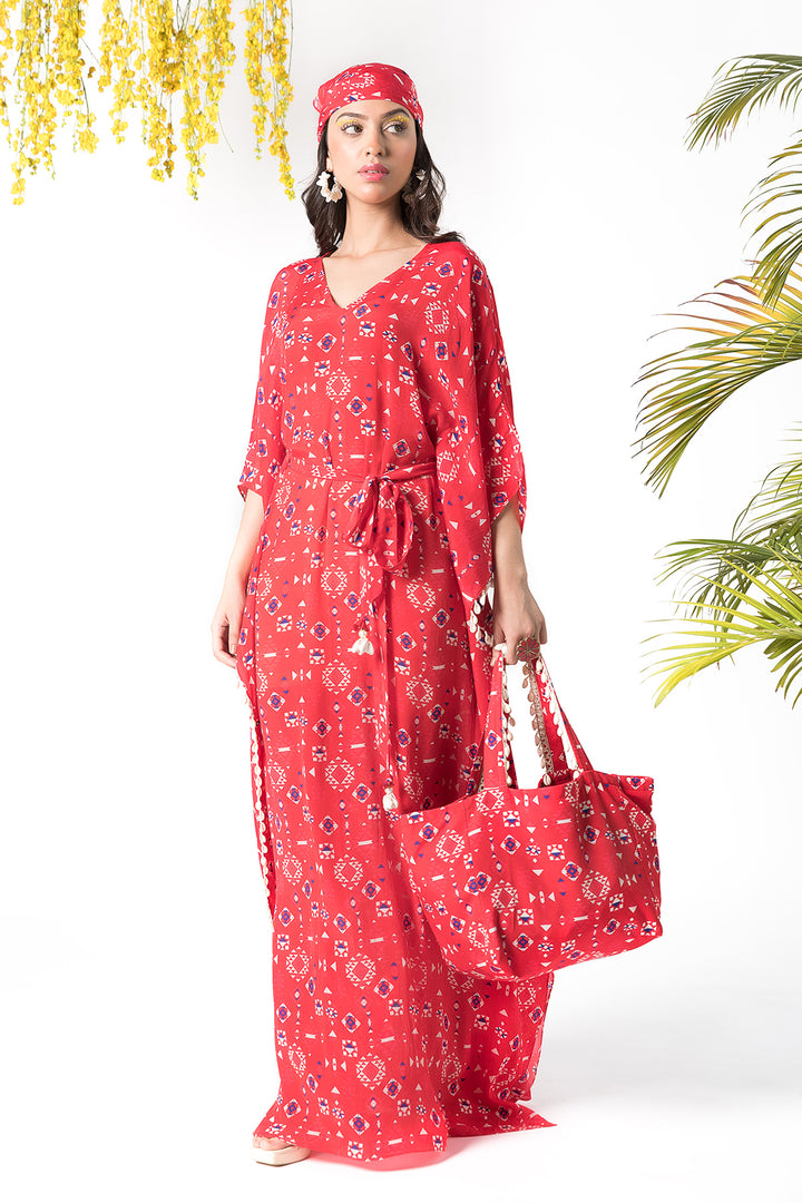 Red Printed Kaftan