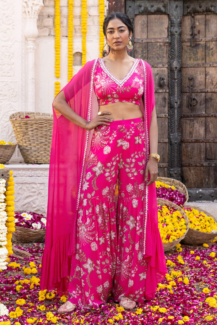 Hot Pink Printed Sharara Set