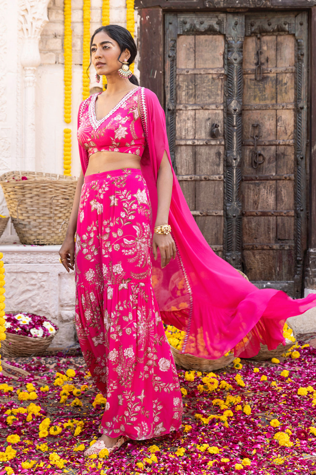 Hot Pink Printed Sharara Set