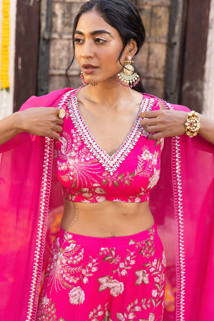 Hot Pink Printed Sharara Set