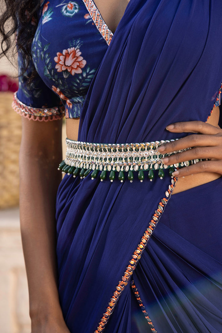 Royal Blue Pre-draped Saree Set