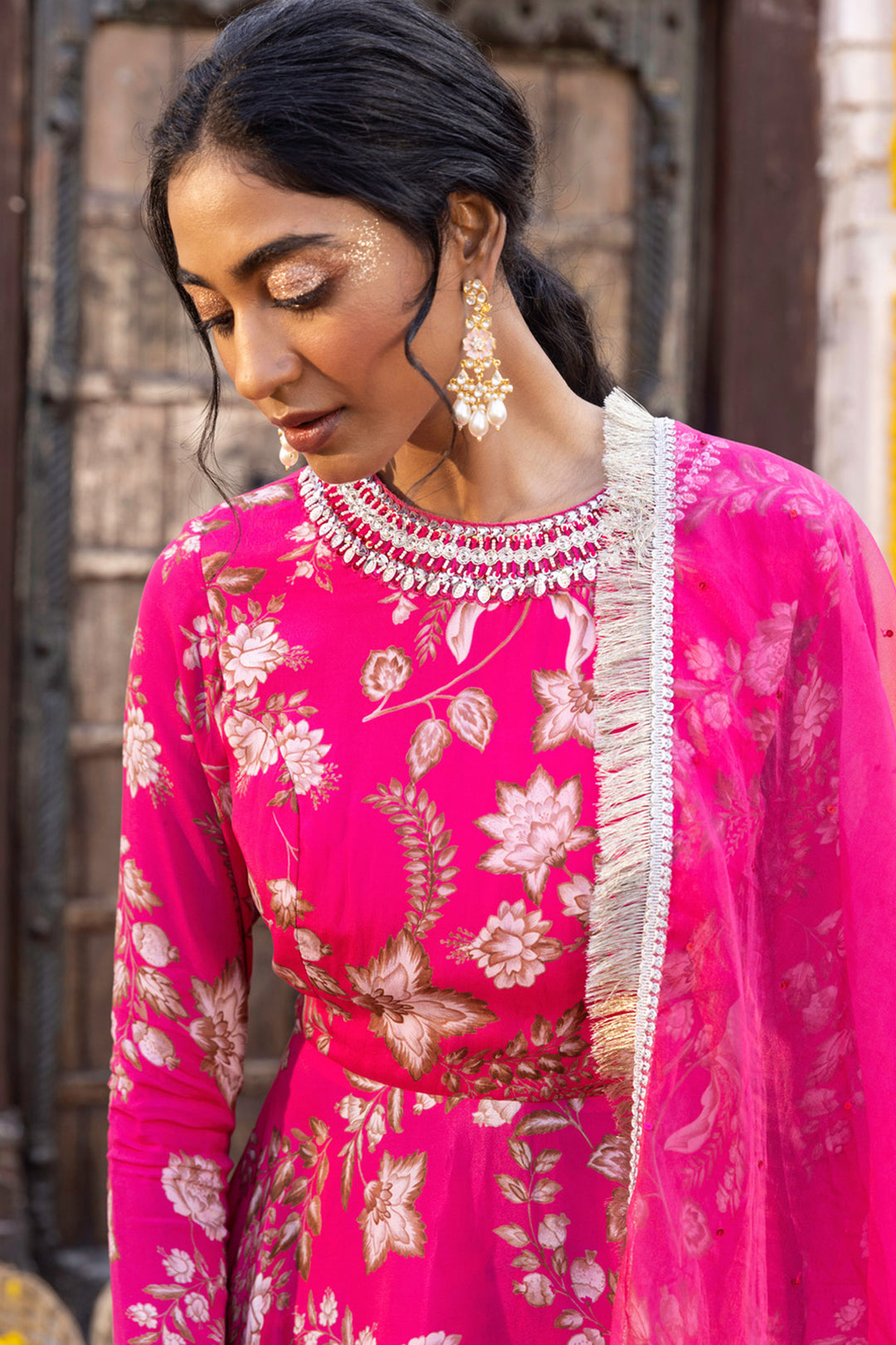 Hot Pink Printed Sharara Set