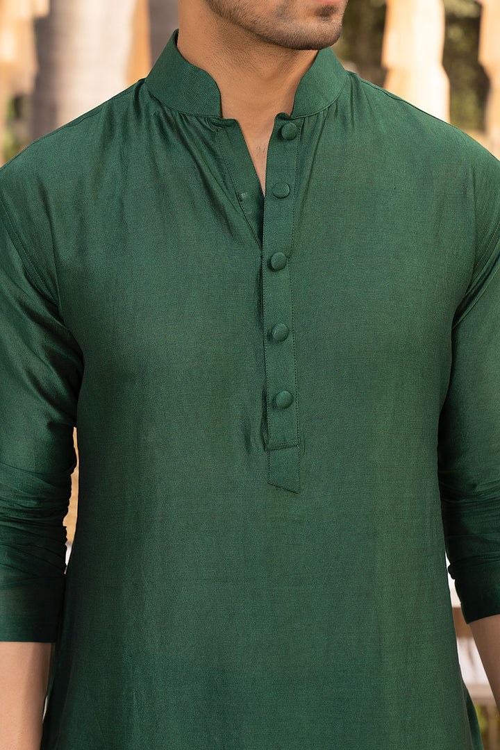 Bottle Green Solid Churidaar Set