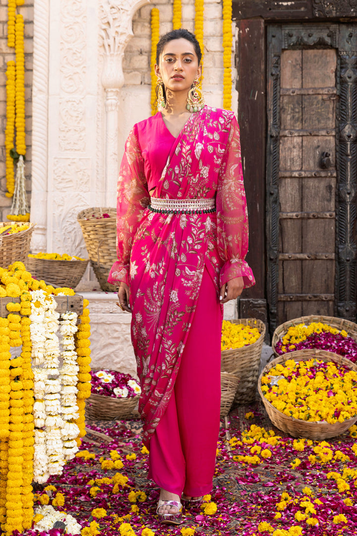 Crop Top With Pant Saree And Belt