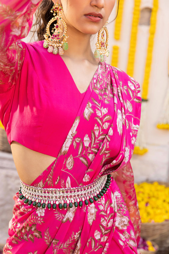 Crop Top With Pant Saree And Belt