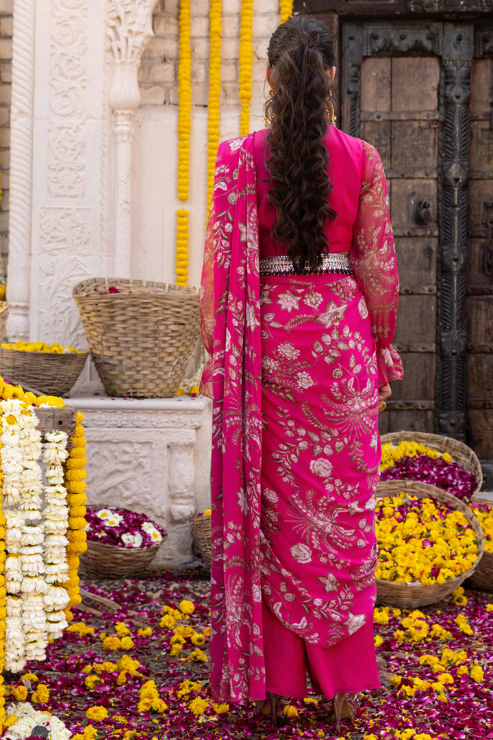 Crop Top With Pant Saree And Belt