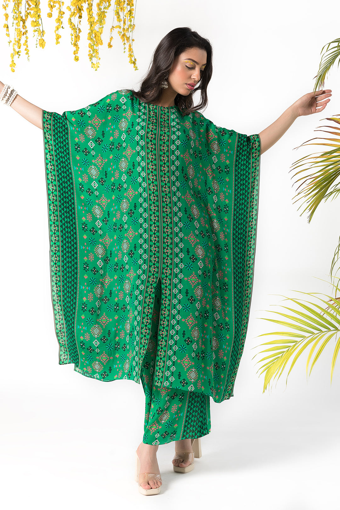 Green Printed Kaftan Set