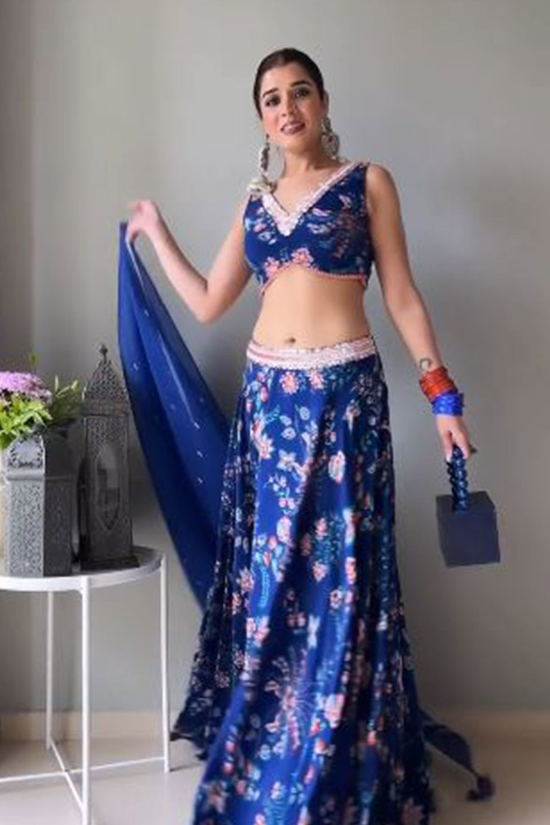 Influencer Sukhmani Gambhir In Our Blue Printed Lehenga Set