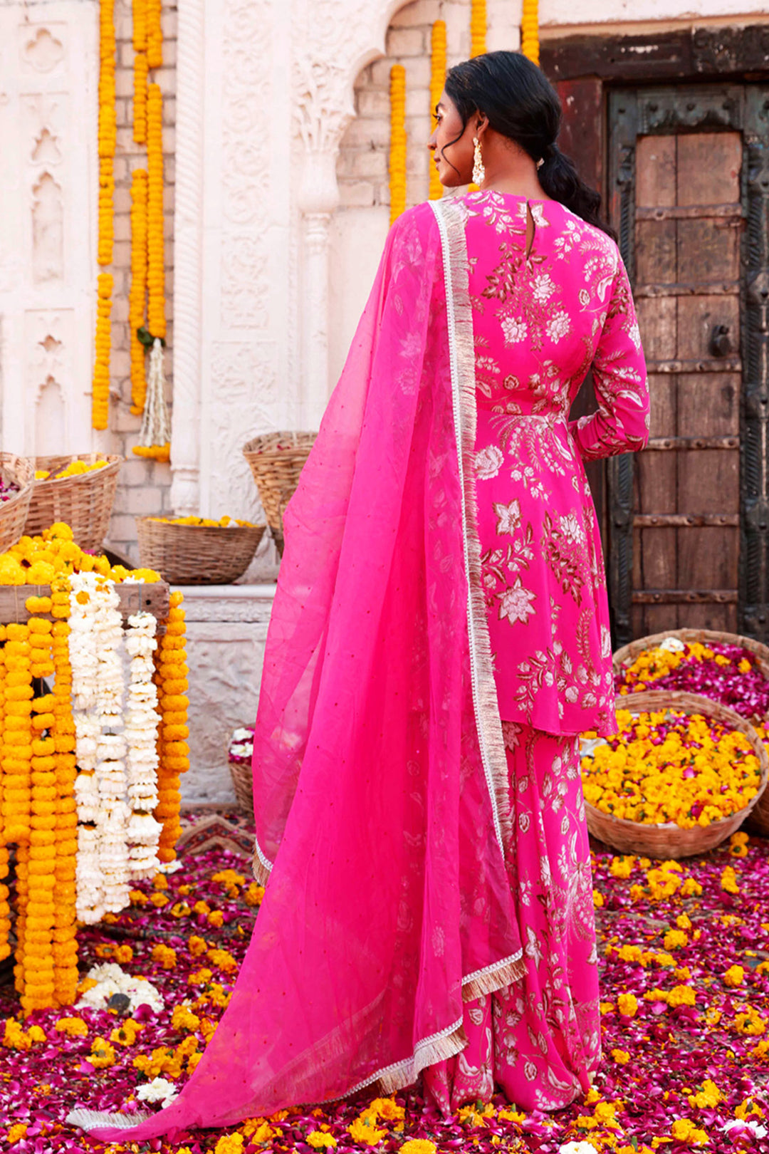 Hot Pink Printed Sharara Set