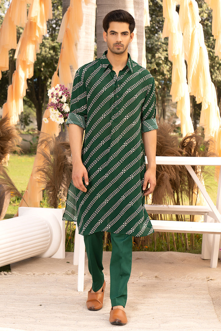 Bottle Green Printed Kurta Set