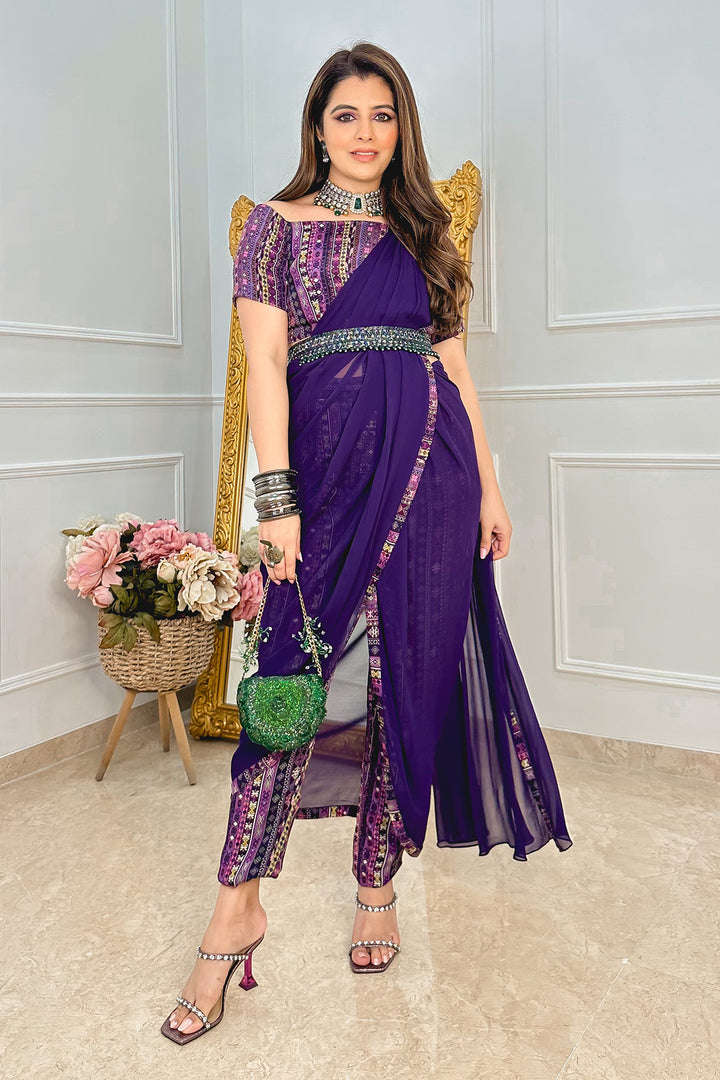 Influencer Natasha in Our Purple Printed Pant Saree