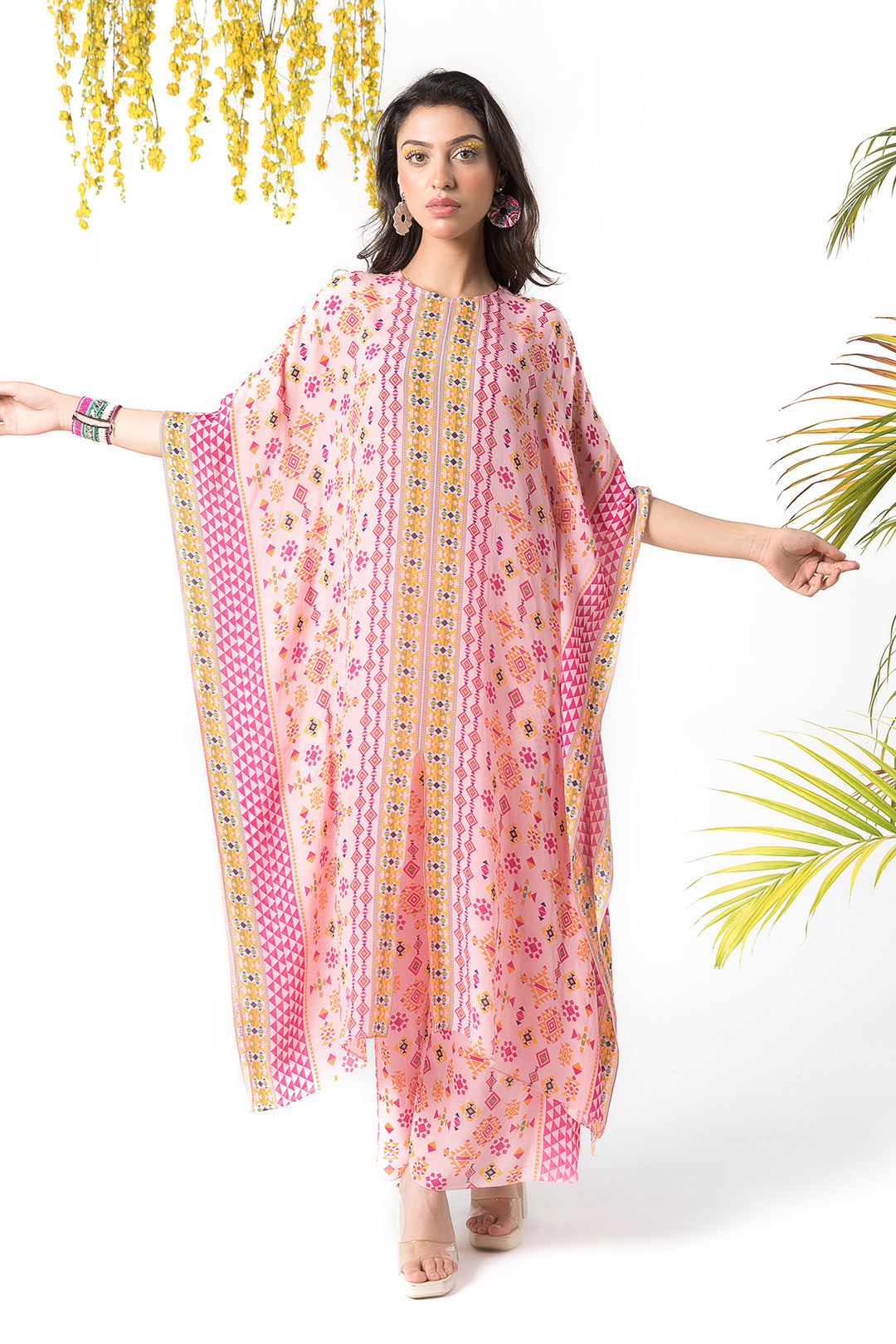 Pink Printed Kaftan Set